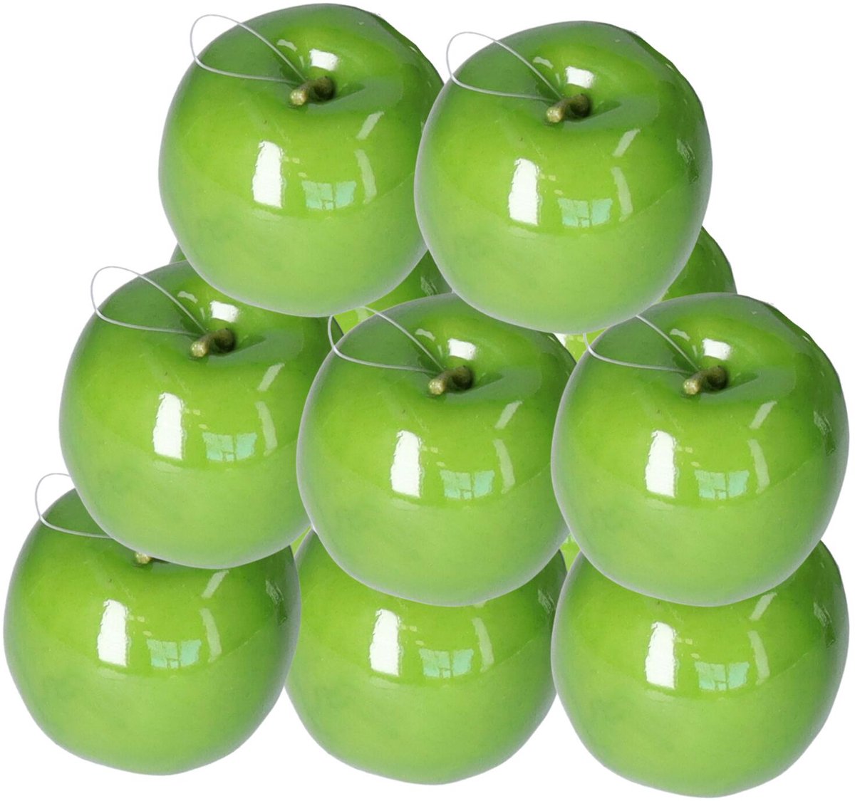 Bellatio Design Kunstfruit decofruit - appels - 12x stuks - ongeveer 9 cm - glimmend groen - Granny Smith Lichtgroen