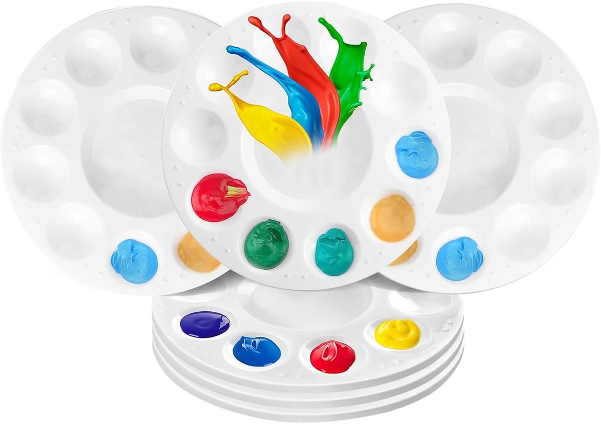 Set van 6 Mengpaletten van Plastic, Ronde 15,8 cm, Ideaal voor Aquarel, Acrylverf en Olieverf met 11 Mengvelden voor Schilderen en Creatieve Klussen