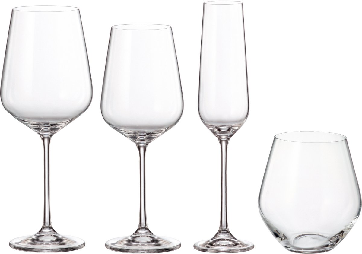 Bohemia Royal Crystal - Wijnglazen set Globo 4x4 - 4x 600ml rode wijn - 4x 490ml witte wijn - 4x 210ml flute - 4x 500ml waterglas