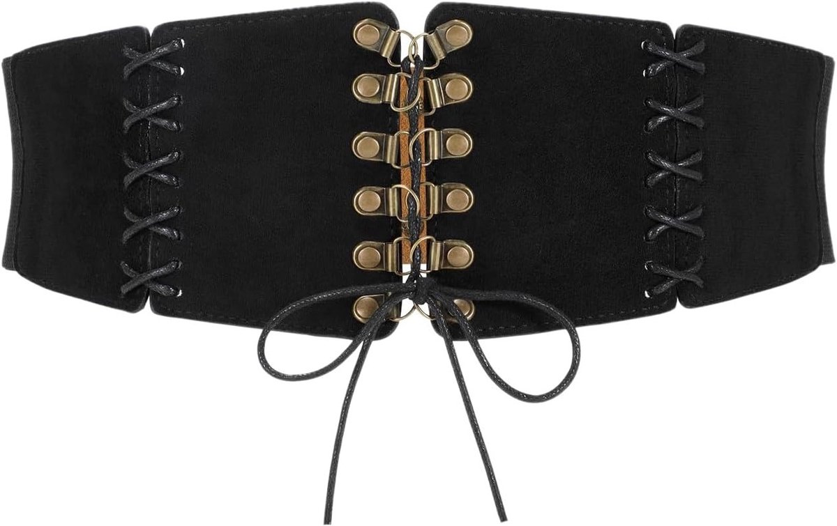 Retro Elastische Wasp Corset Riem met Knoopsluiting voor Dames - Brede Tailleband voor Kostuum en Feestoutfits