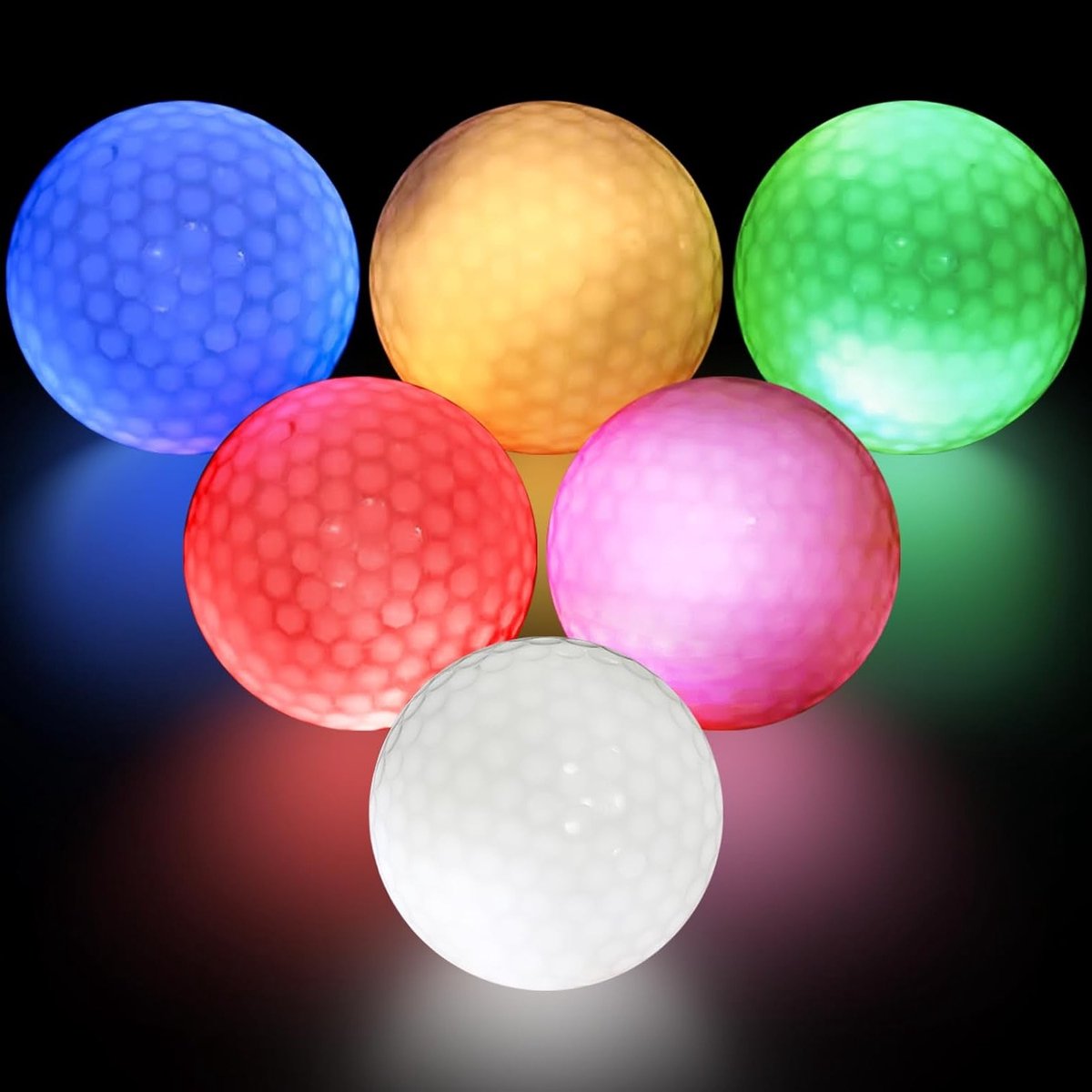 Kleurrijke lichtgevende golfballen, 6 stuks, oplichtend voor nachttraining, LED golfballen, ideale trainingsballen voor betere swing en zichtbaarheid