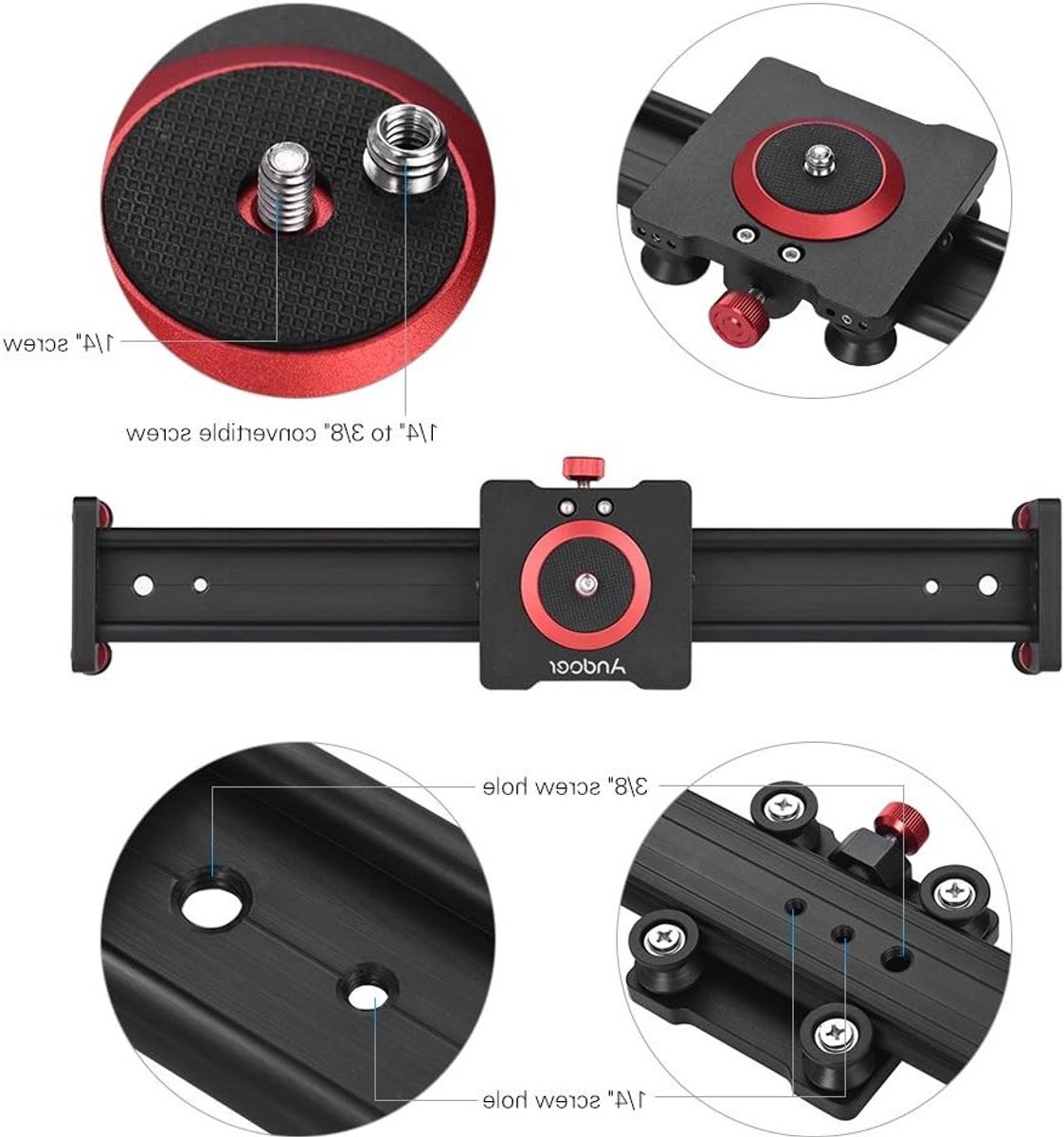 50cm Aluminium Camera Track Slider - Video Stabilizer Rail voor DSLR en Camcorder, Tot 5kg Belastbaar voor Professionele Filmopnames