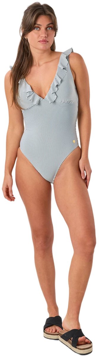 Seaside Seersucker Badpak – Damesbadpak – Sage Green Stripe