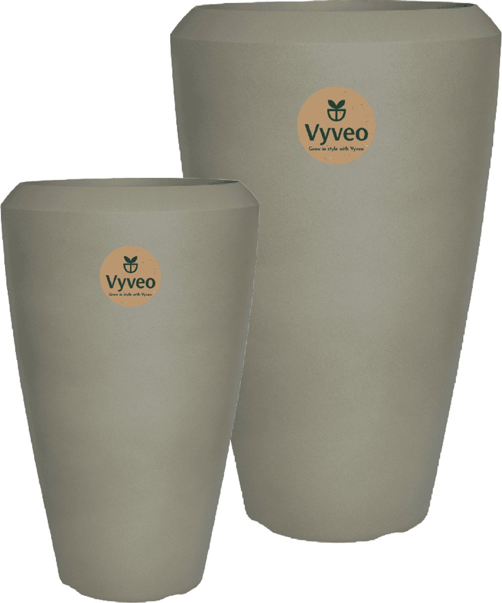 Vyveo - Vaas Nalou - Set van 2 - Beige - Bloempot voor binnen en buiten - Lichtgewicht - Breukbestendig - Vorstbestendig - UV-bestendig