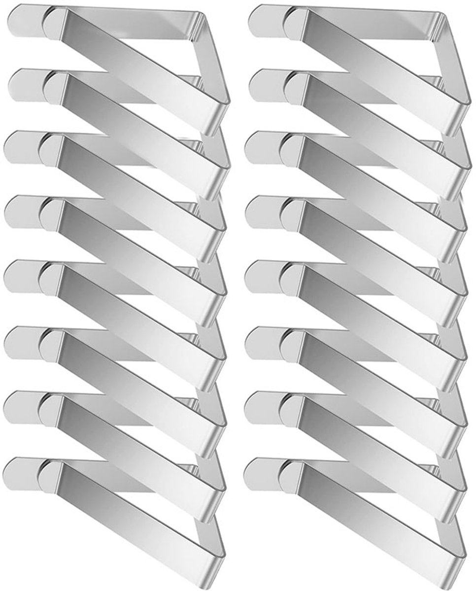 Tafelkleedclips, 16 stuks, 7,5 x 4,5 cm, roestvrijstalen tafelkleedclips voor tuintafels, 