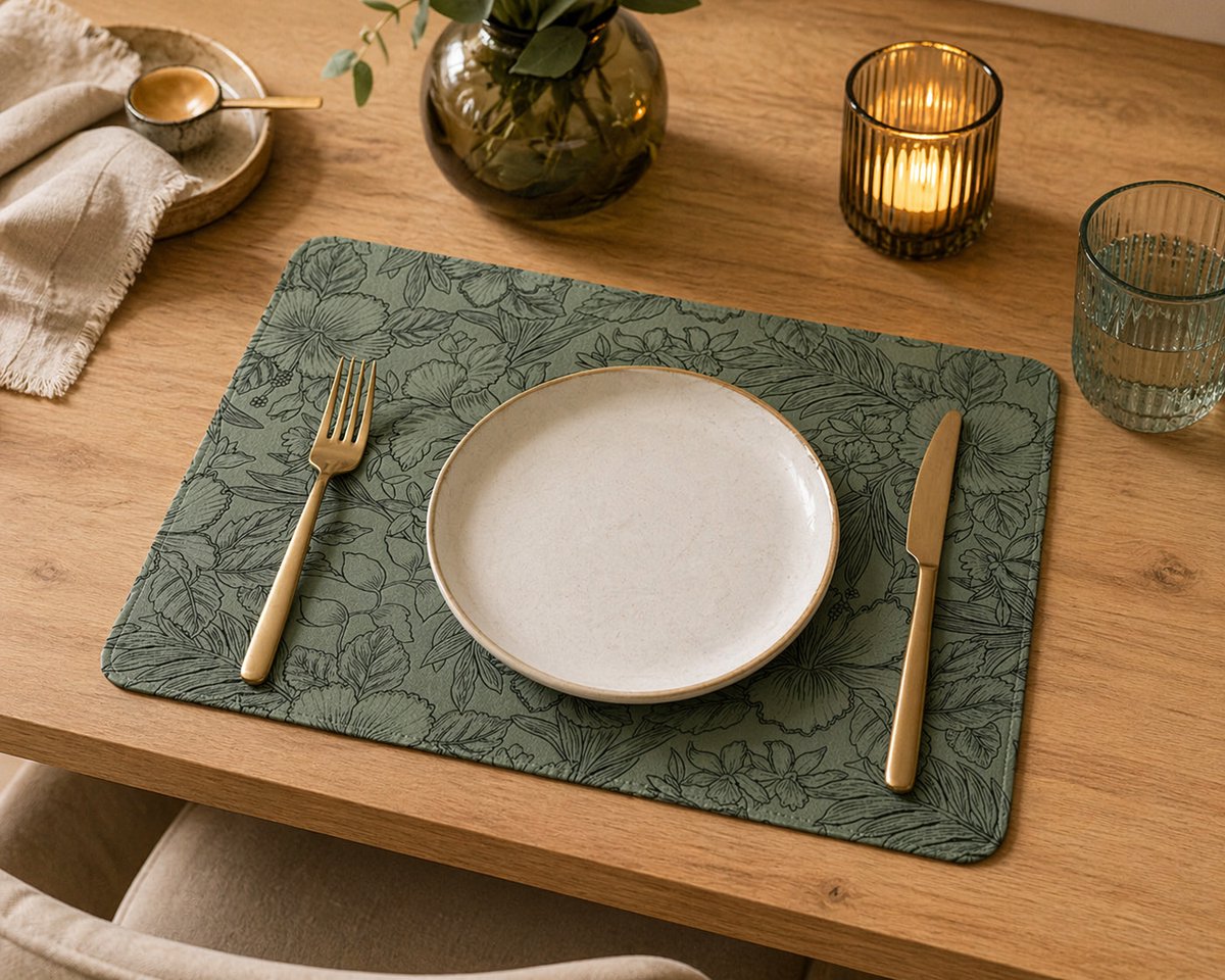 Cliste Groene Leren Placemats Set van 6 - Bladerenprint - Afwasbaar & Waterafstotend - Hittebestendig - Luxe Tafeldecoratie - 45x30cm — cadeau in Wonen & Interieur - foto 7