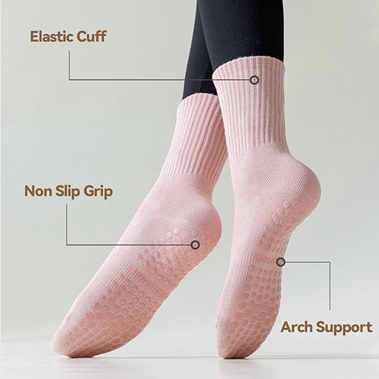 4 Paar - Dames Antislip Yoga Pilates Sokken - Roze - Antislip sokken - Polyester - Ademend sokken - Yoga Sokken - Voor Ballet, Dans, Fitness & Dagelijkse Workouts van Merkloos — afbeelding 5