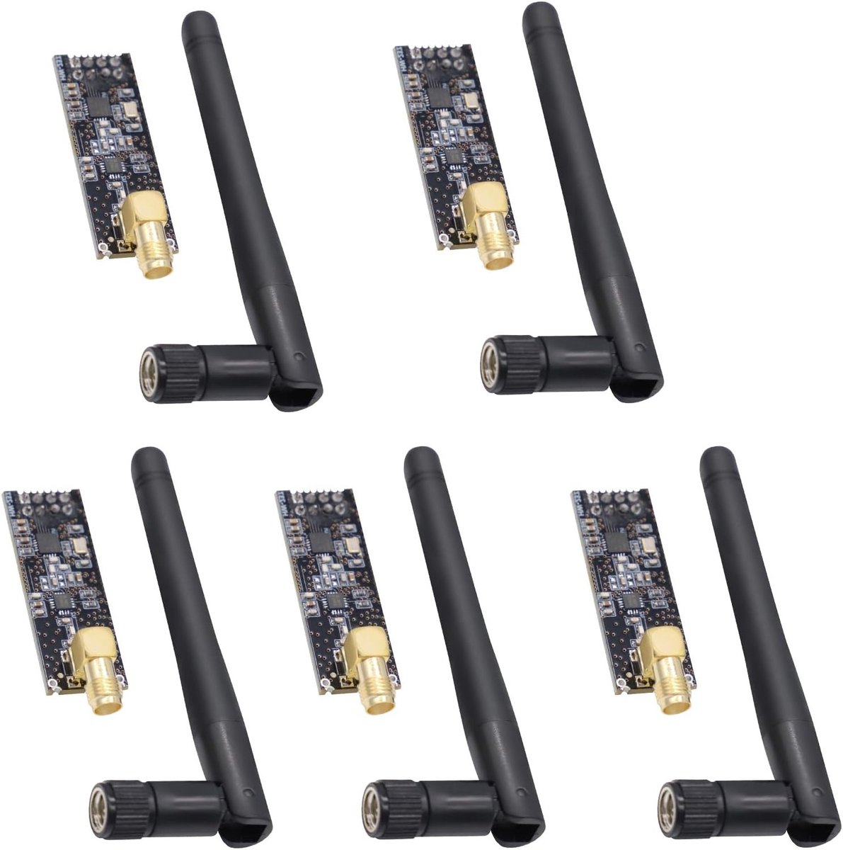 Draadloze RF Transceiver Module met SMA Antenne 2.4G 1100m voor Arduino - Set van 5 Stuks, Ideaal voor IoT en Drones
