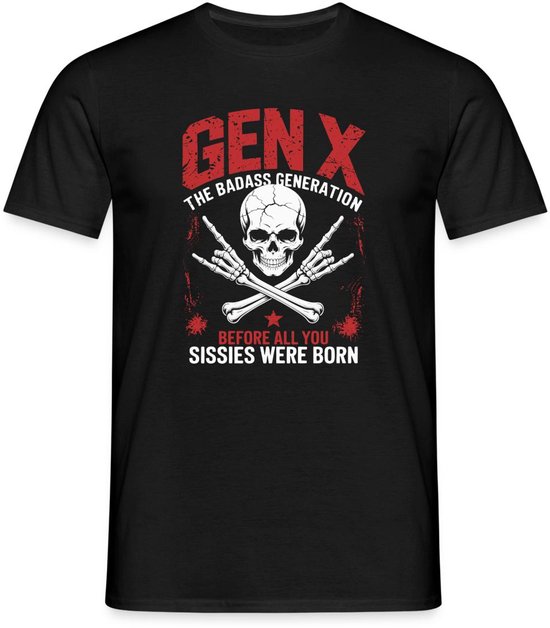 Gen X Retro Schedel En Crossbones Stijl T-Shirt Heren