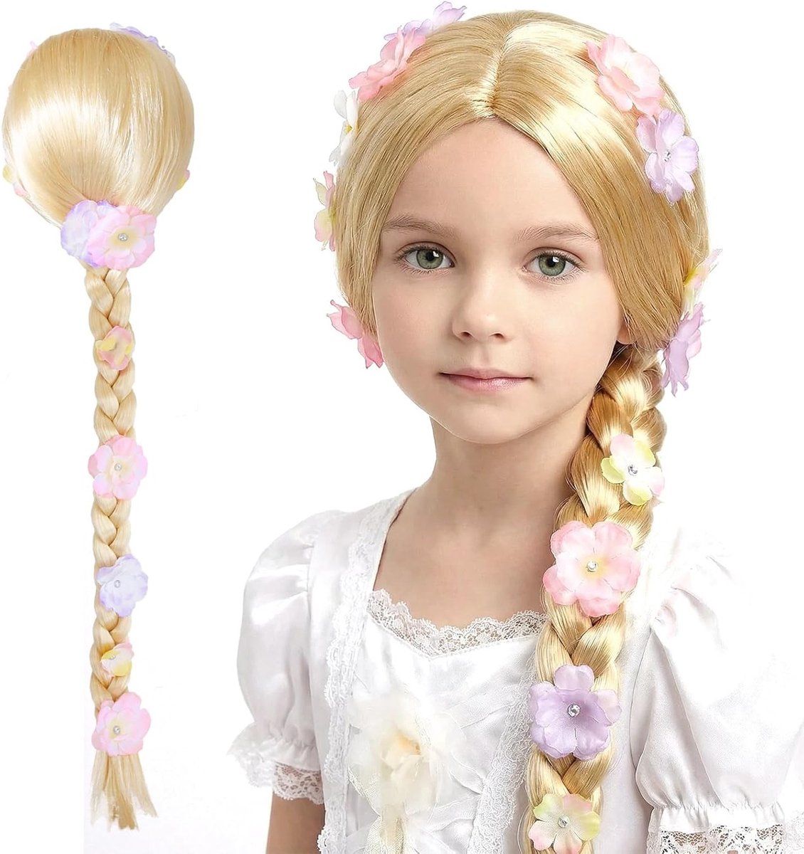 Blonde Prinsessenperruik voor Kinderen met Vlechten voor Cosplay en Halloween Feestjes, Perfect voor Carnaval en Verkleedpartijen