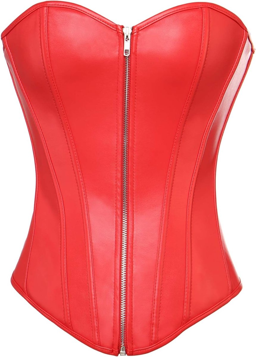 Vintage Faux Leather Corsage voor Volle Borst met Ritssluiting en G-string, Perfect voor Feestjes en Speciale Gelegenheden