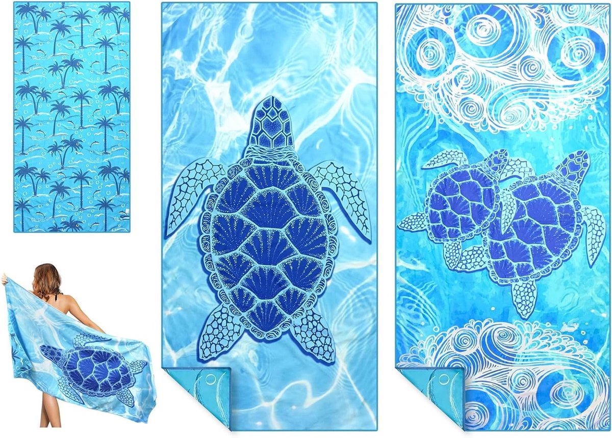 Set van 2 sneldrogende strandhanddoeken, extra groot formaat, zandafstotend en lichtgewicht