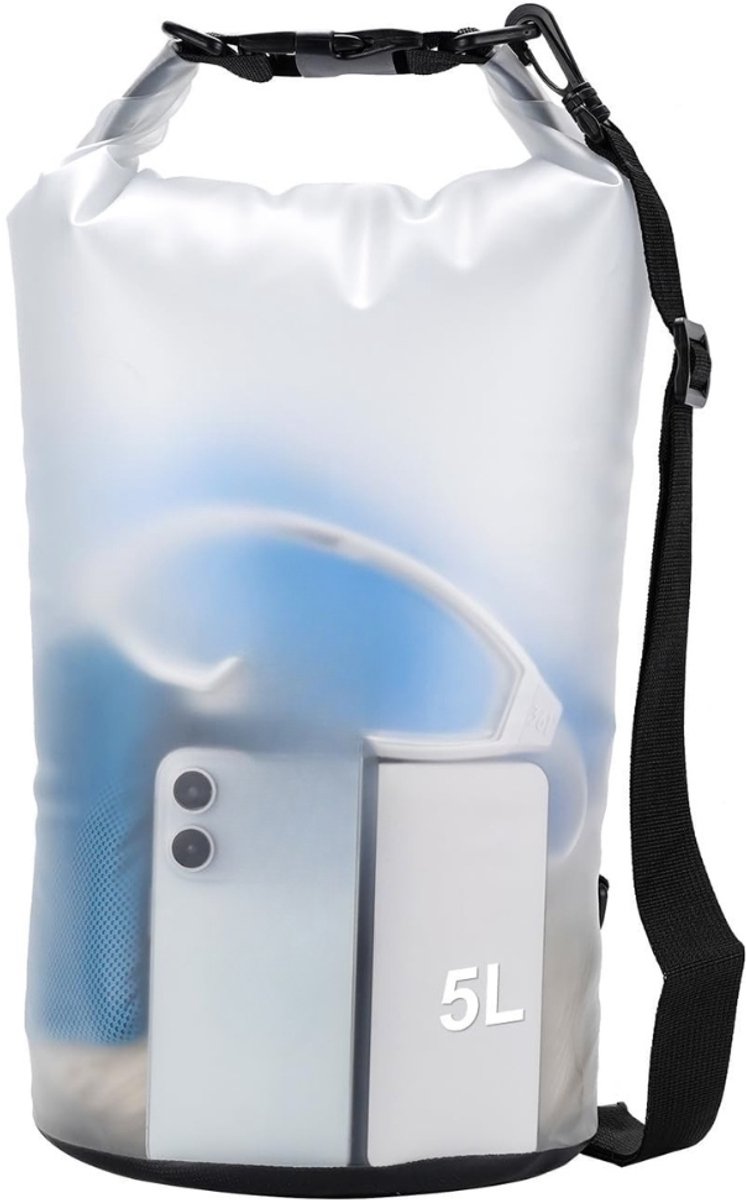 Drybag met Ajusteerbare Riem & Roltop Sluiting - Waterdichte Tas / Rugzak - Strandtas - Zwemtas - Wetbag - Droogtas - Outdoor Tas - PVC - 5L - Wit - van Imperatoris