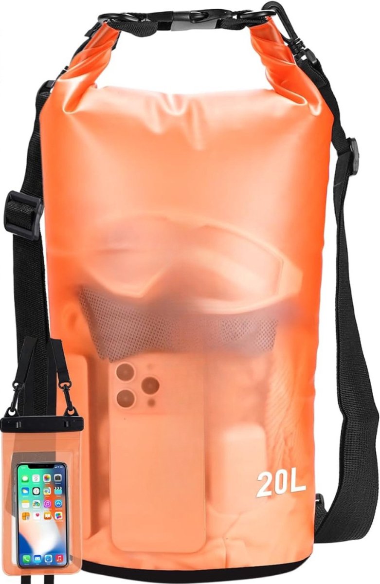 Drybag met Ajusteerbare Riem & Roltop Sluiting - Waterdichte Tas / Rugzak - Strandtas - Zwemtas - Wetbag - Droogtas - Outdoor Tas - PVC - 20L - Oranje - van Imperatoris