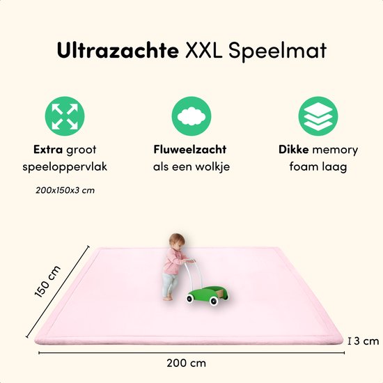 Speelmat Baby XXL - Speelkleed met Traagschuim - Fluweelzacht Speeltapijt - 200x150x3 cm - Roze — afbeelding 2