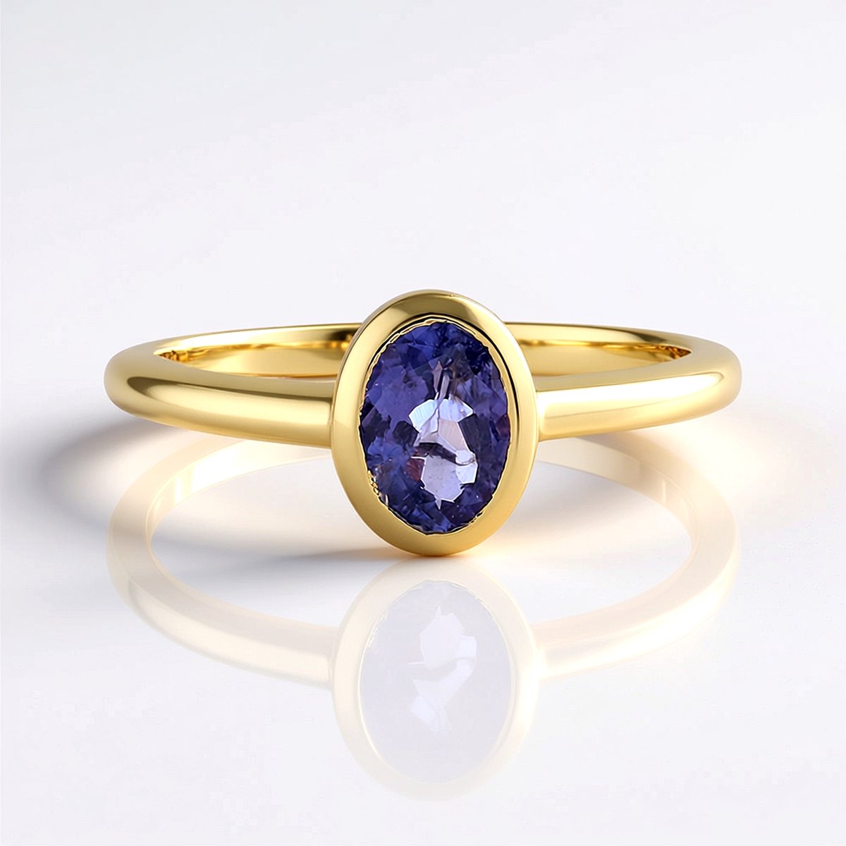 Cavill - Ovale Blauwe Tanzaniet 0,76 ct - 925 Sterling Zilver Verguld - Moderne Elegante Damesring - Maat 17/19/20