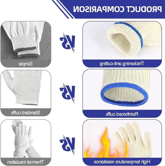 Keukenhandschoenen met vingers, hittebestendig tot 250 °C, ideaal voor barbecue en bakken, 2 paar dik gebreid katoen voor optimale grip — afbeelding 4