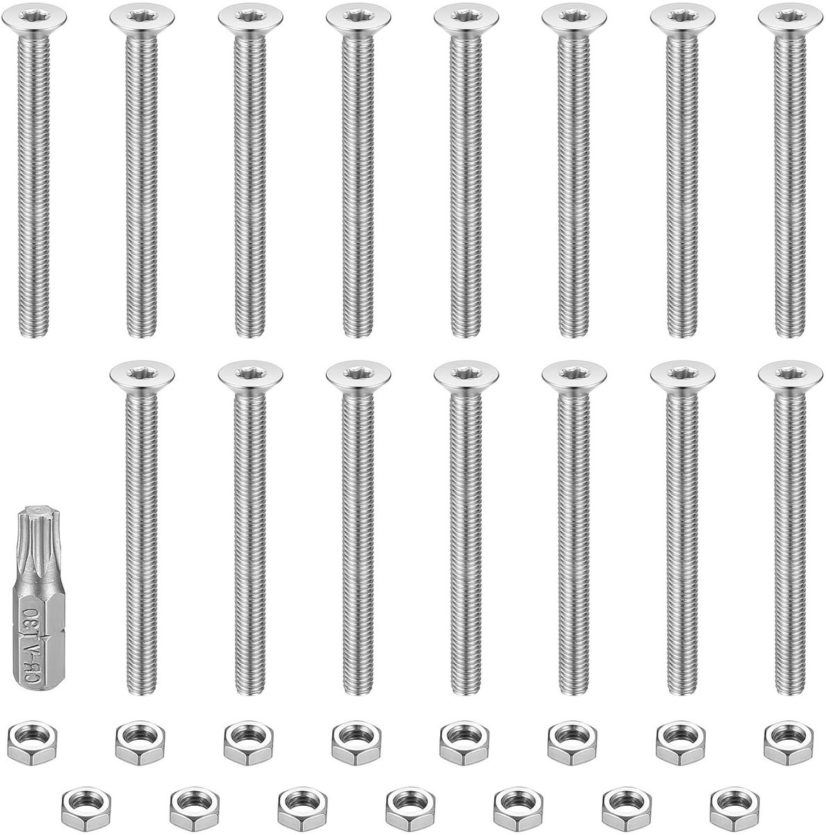 15-delige set M8 verzonken schroeven, Torx schroeven, roestvrij staal, machine schroeven, metrische schroeven, diverse schroeftypen, bevestigingsmateriaal