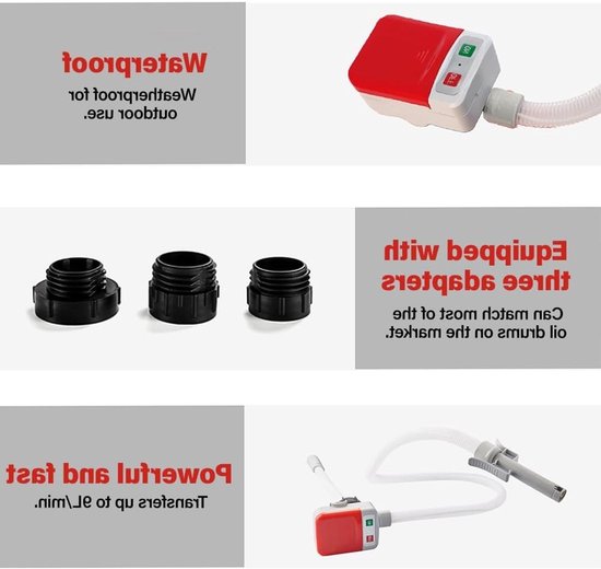 Overlooppomp met automatische stop, elektrische brandstofpomp, brandstofoverdrachtspomp 2.4 GPM met 3 adapterformaten, inclusief slangen en tapgun voor benzine en dieselolie van Merkloos — afbeelding 4