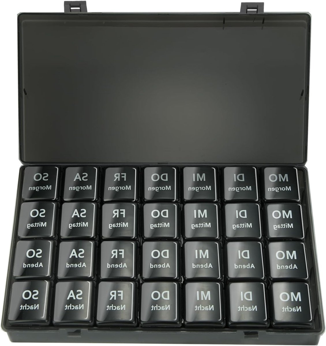 Tabletten Organizer voor 7 Dagen met 4 Compartimenten - Vochtbestendige Medicijnbox voor Kinderen en Ouderen (Zwart)