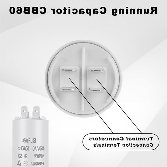 Motorstartcondensator 8μF 450V CBB60 voor elektrische motoren en zwembadpompen, ideaal voor 50/60 Hz toepassingen, betrouwbare capaciteiten en plug-in ontwerp van Merkloos — afbeelding 4
