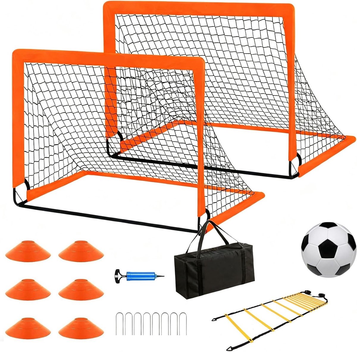 Opvouwbaar voetbaldoel met draagtas, ideaal voor tuin en training, inclusief pomp en hoedje, perfect voor kinderen en volwassenen, indoor en outdoor gebruik, sportaccessoires en geschenken