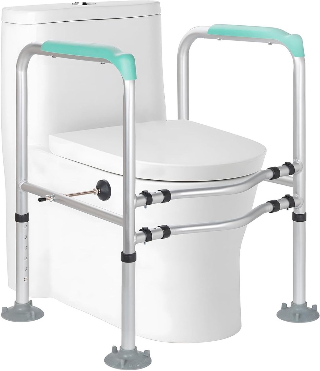 Verstelbare toiletsteun voor ouderen, met handgrepen en zuignap, maximaal 200 kg draagvermogen, ideaal voor extra ondersteuning en veiligheid