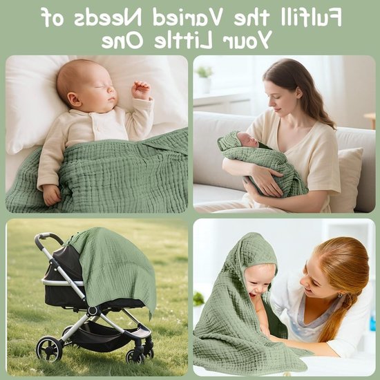 Zachte en Super Absorberende Baby Badcape met Kap, 80x80 cm, Crepe Katoen, Unisex, Ideaal voor Kinderen en Baby's in Bubble Sand Groen — afbeelding 5
