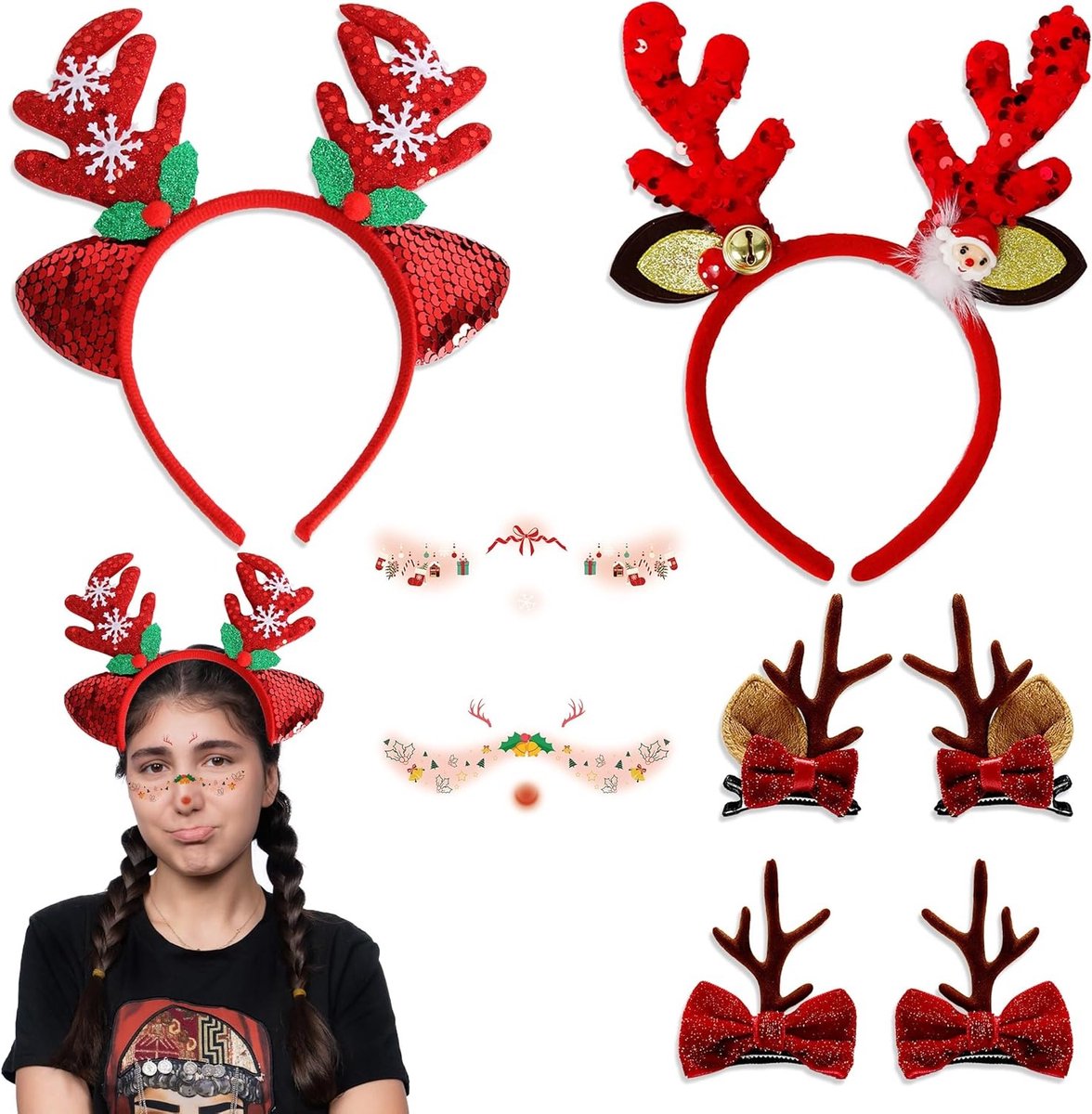 Kerst Hoofdband met Rendier Antlers, Haaraccessoires voor Volwassenen, Feestelijke Make-up en Kostuum Decoratie voor Kerstmis en Carnaval