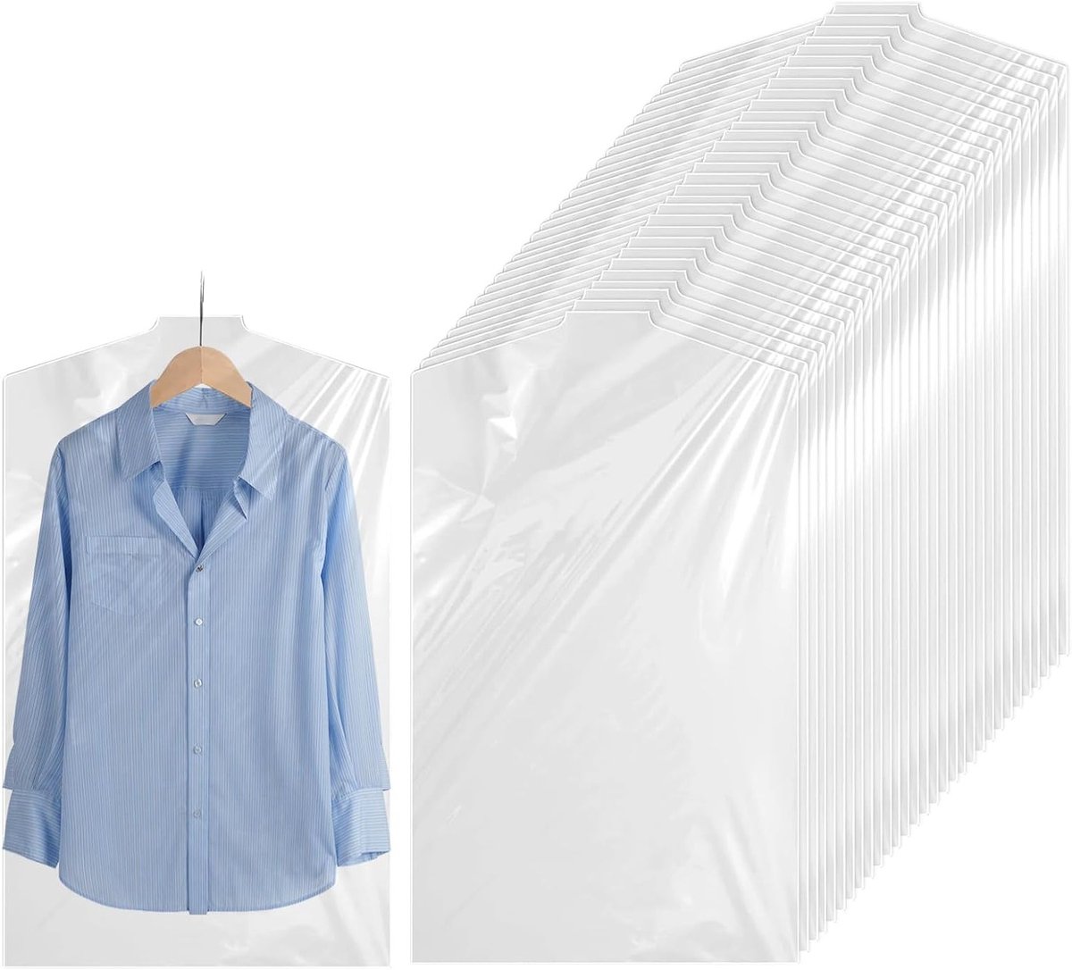 Transparante kledingzakken 60 x 100 cm - 30 stuks - Beschermhoezen voor kleding, stofdicht en ideaal voor pakken en overhemden