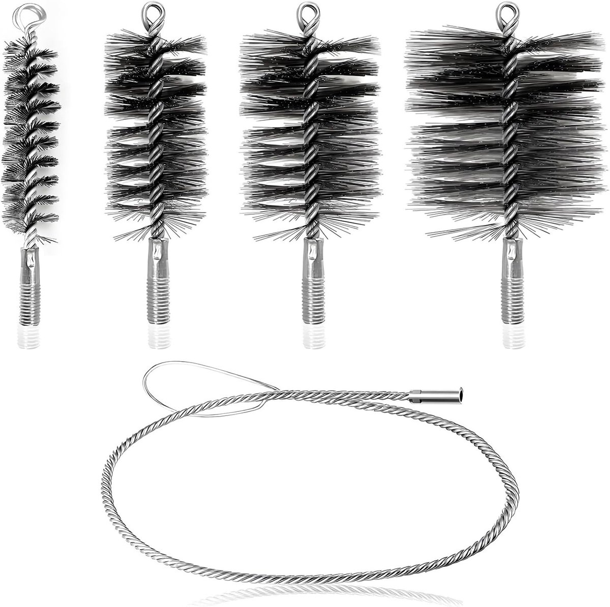 Set van 5 Schoonmaakborstels voor Kachelpijpen, Schoorsteenveger, Staal Draad Borstels voor Rookpijp en Verwarmingsketels, Ideaal voor Effectieve Schoonmaak van Schouwen en Rookkanalen