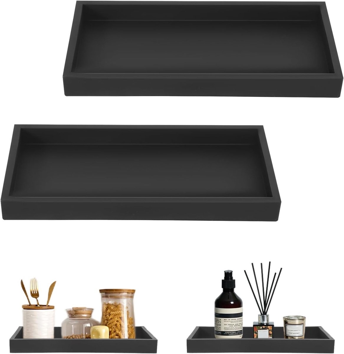 Decoratieve Dienbladen Set van 2 Zwart voor Badkamer, Keuken en Wastafelgebruik