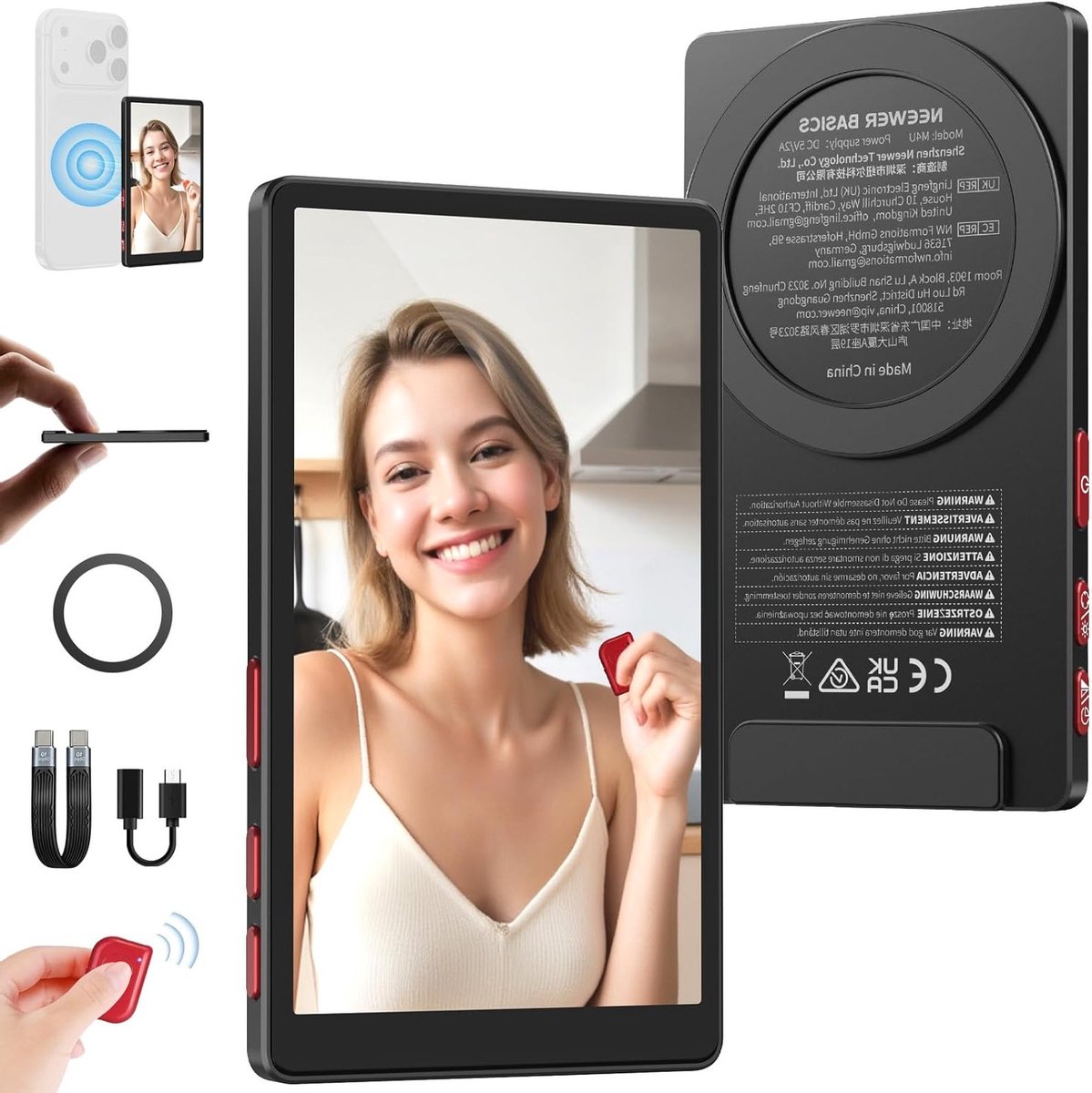 Vlog Selfie Monitor 4 Inch met Magnetisch Scherm, Ultra-Dun voor Achtercamera, 600 Nits en Afstandsbediening voor Streaming en Opname, Compatibel met iPhone 17 Series