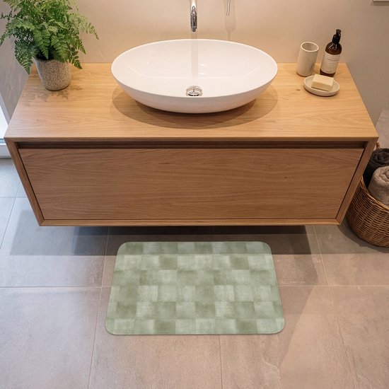 Badmat 60x40 cm - Antislip - Vlakken - Rustiek - Groen - Badmatten voor badkamer - Badkamermat - Douchemat - Badkamer mat