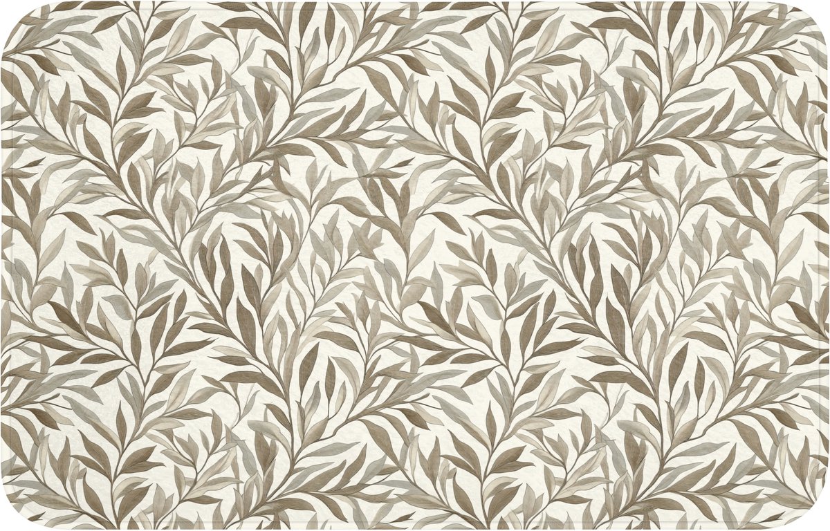 WC mat 80x50 cm - Antislip - Takken - Botanisch - Taupe - Toiletmat - Vloermat - Douchemat