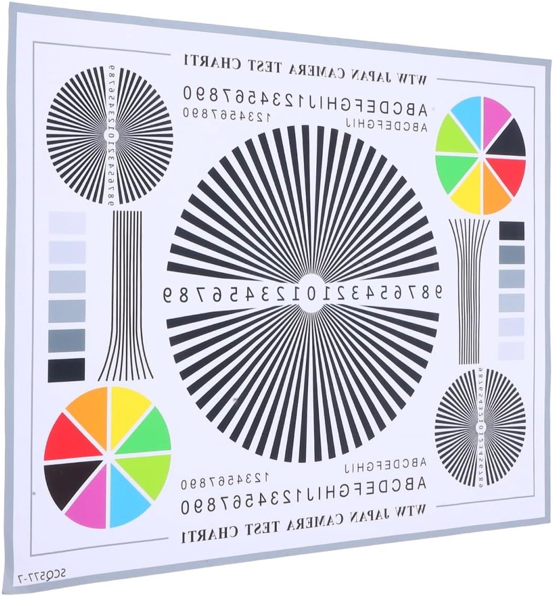 Lenstestdiagram voor kleurkalibratie, lensfocus-instelling en CCTV-camera's, testkaart voor bewakingssystemen en kleurenwieldiagram