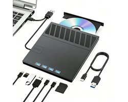 Fokelyi - 7-in-1 Externe DVD/CD Speler & Brander - USB 3.0 & USB-C - Multifunctioneel met USB-hub en SD-kaartlezer - Draagbaar - Plug & Play - Voor Windows, MacOS & Linux