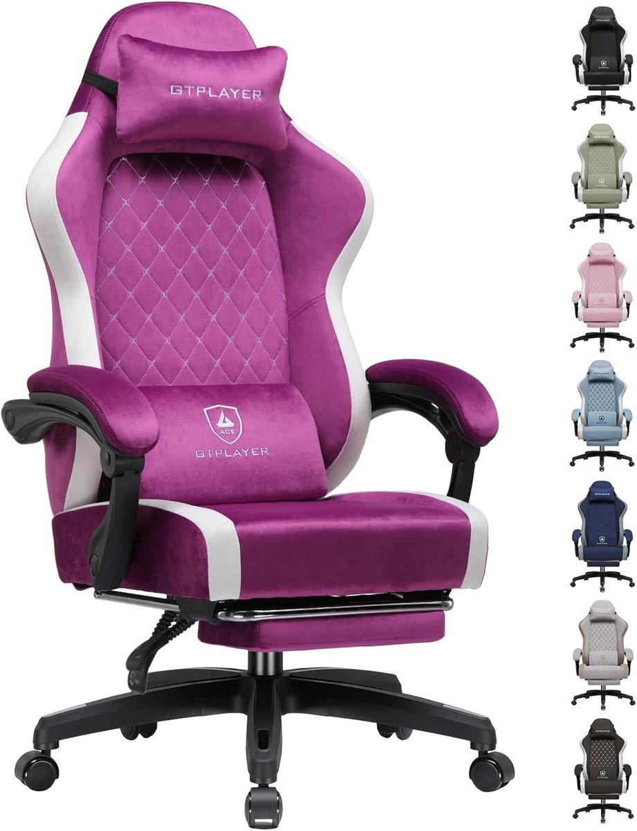 GTPLAYER - Gaming Stoel - Ergonomisch met Ademende Stof en Voetensteun - Paars