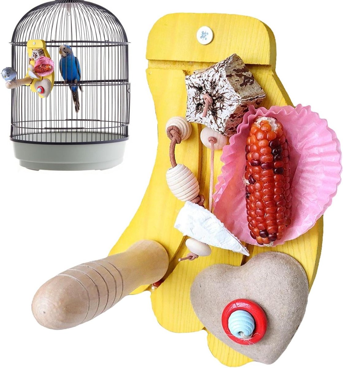 Vogel Speelstok - Zitstok Banaan - Vogel Verrijking - Beschermt Snavel Klauwen - 19 cm - Geel