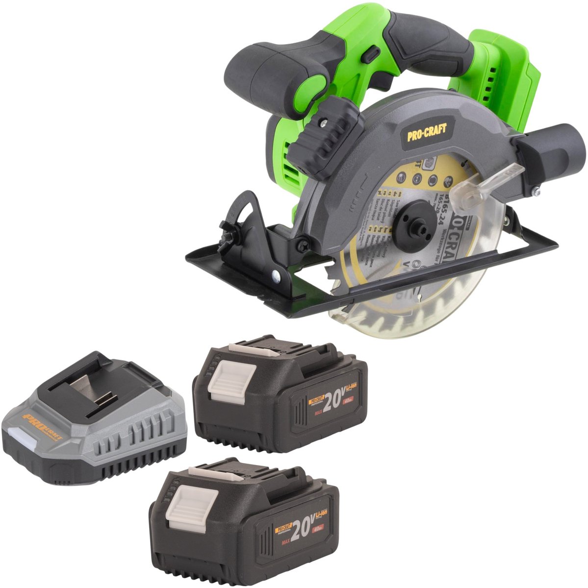 Procraft PCA28bb accu-cirkelzaag 20 V 165 mm borstelloos + 2x accu 4,0 Ah + oplader
