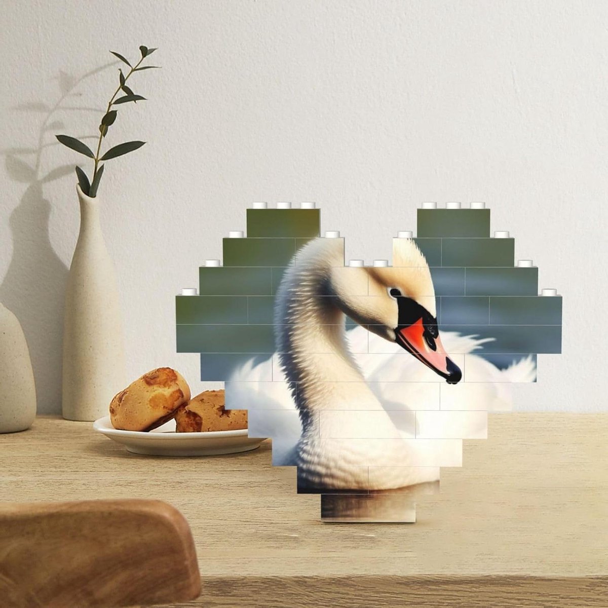 Bouwsteenpuzzel Zwaan - Micro blokken - Huisdecoratie - Hartvormige puzzel - Eén maat - Wit