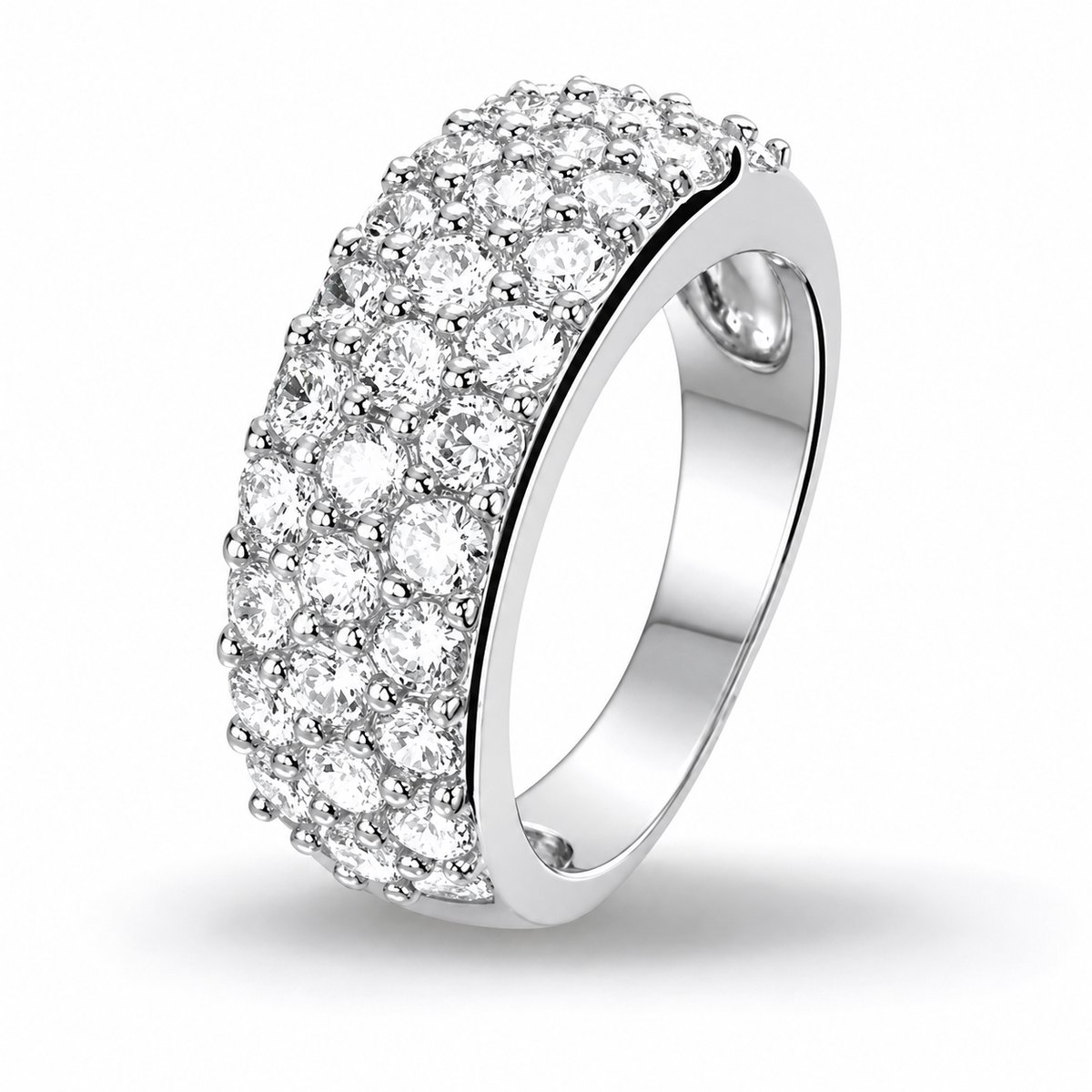 925 Zilveren Gerhodineerde Ring met Zirkonia – Brede Damesring met Pavé Zetting – Luxe Ring – Elegant Sieraad voor Verjaardag, Jubileum, Valentijnsdag, Moederdag of Kerstcadeau