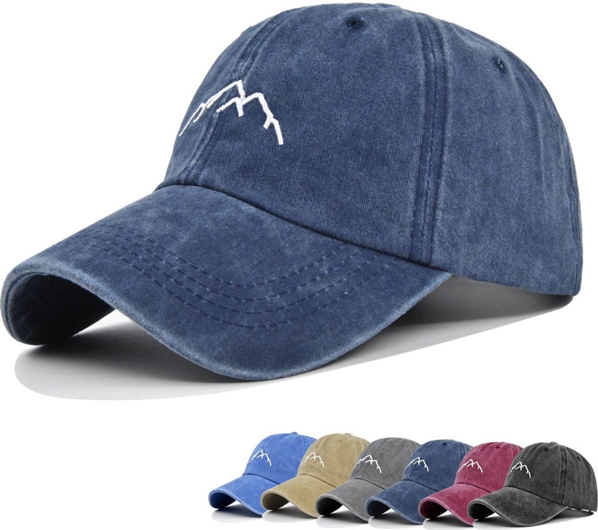 Geborduurde Baseball Pet met Bergprint – Vintage Stijl, Zonwerende Klep & Verstelbaar, Unisex Ademend Outdoor Cap(Marineblauw- Standaardmodel)