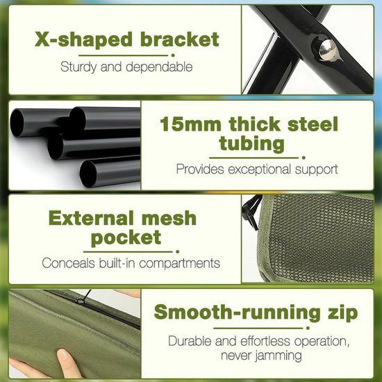 Opvouwbare Kruk - Opvouwbare Stoel - Inklapbare Kruk - Camping Krukje - 2 Stuks - Draagbare Vouwkruk voor Camping, Vissen, Outdoor - Groen - 100-120 kg — afbeelding 5