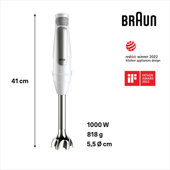 Braun MultiQuick 7 MQ7035IWH 0,6 l Staafmixer 1000 W Roestvrijstaal, Wit van BRA — afbeelding 3
