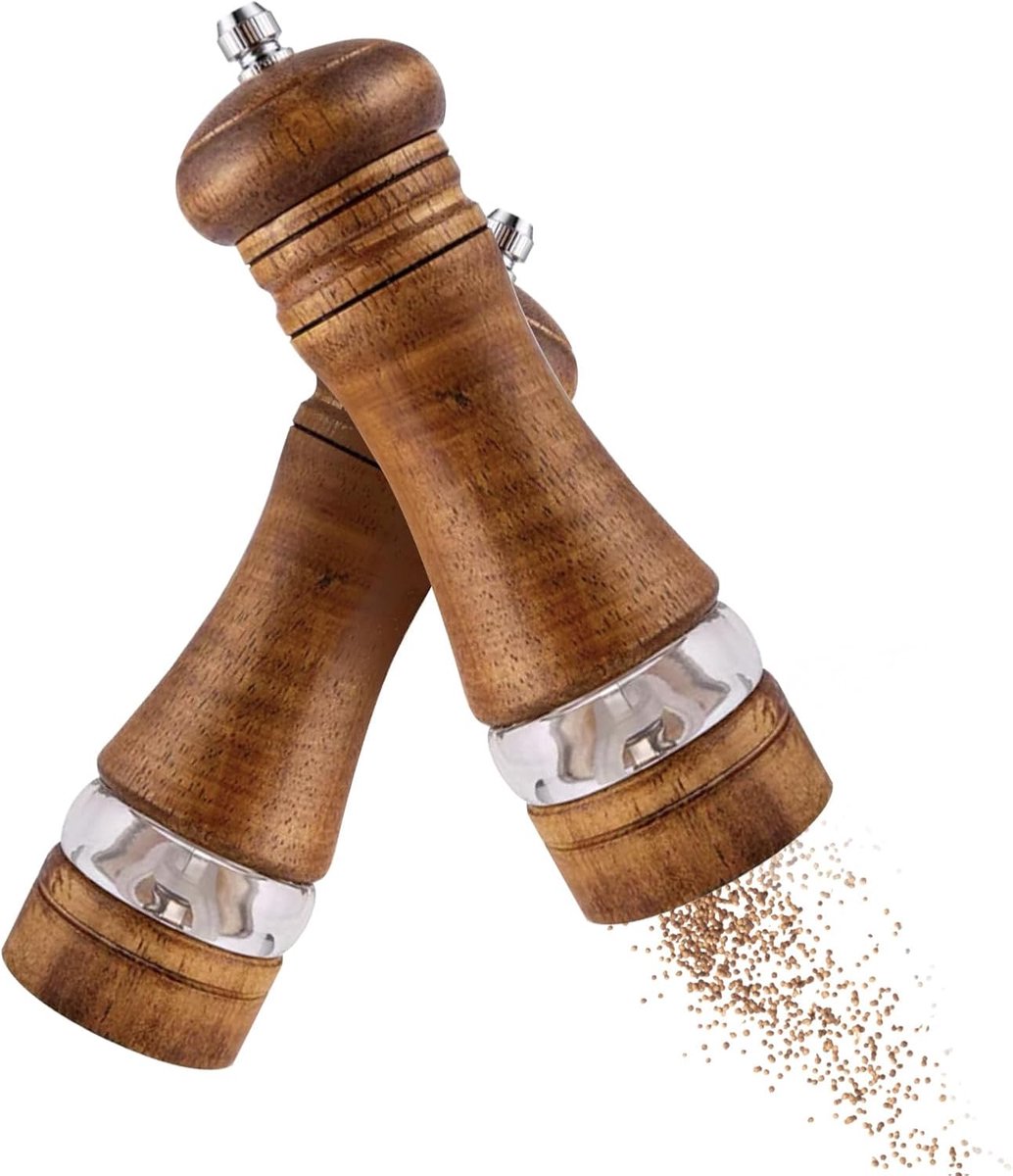 Zout- en Pepermolen Set - 2 Stuks Houten Kruidenmolens - Inclusief Zoutmolen en Specerijenmolen - Verstelbaar Keramisch Maalwerk van Fijn tot Grof - Bruin - - Voor Keuken/Picknick/Barbecue - 2 Stuks
