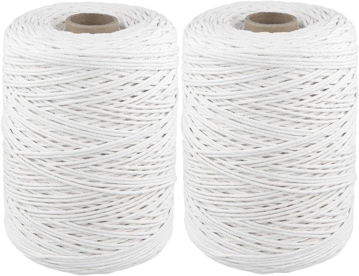 2 rollen katoenen touw van 500 m, 3mm witte string voor DIY ambachten, decoratie en tuinieren