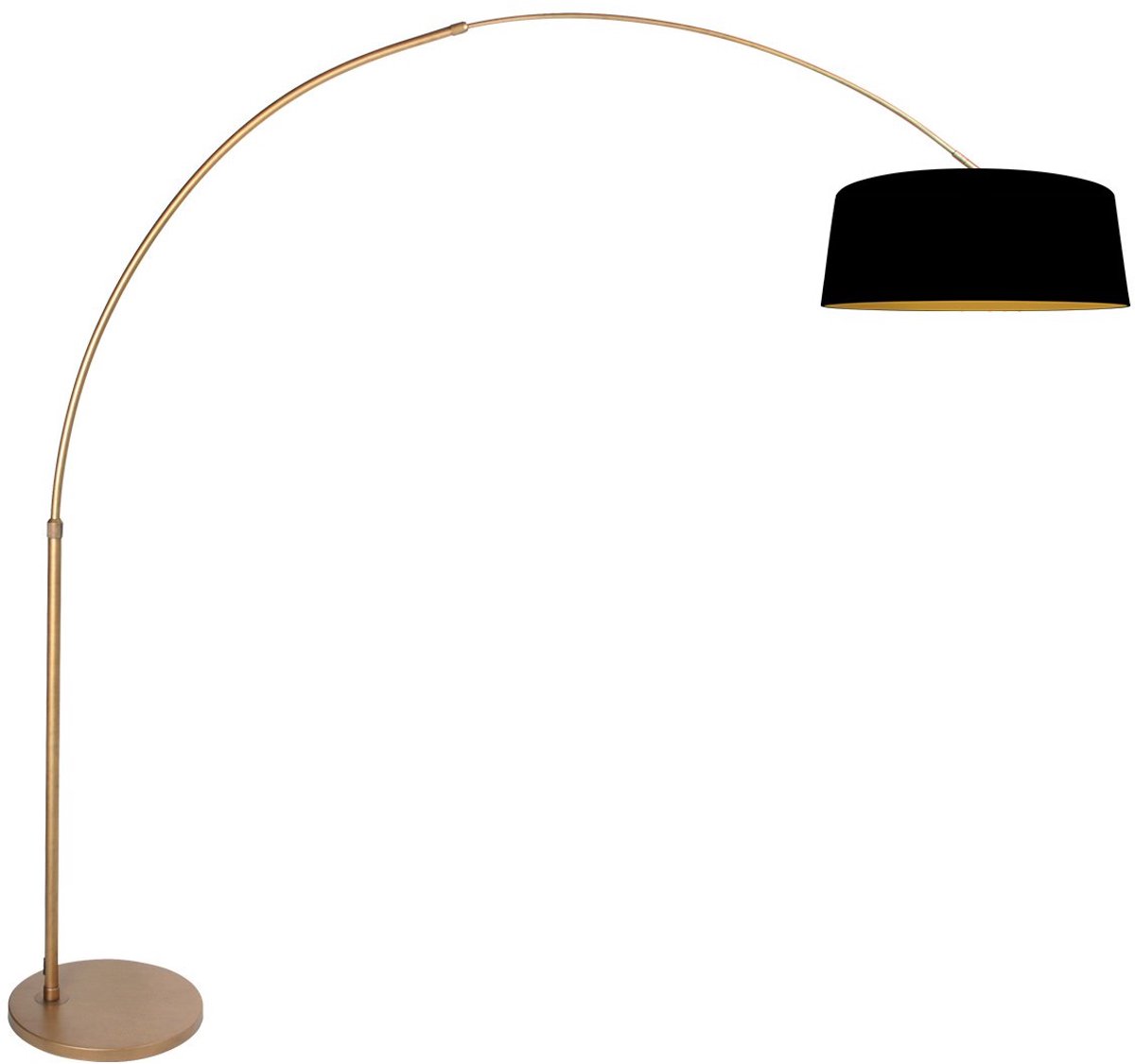 Booglamp Luma-Dark 4311BR - Metaal en textiel - Hoogte verstelbaar 210-240 cm - Zwarte kap met gouden binnenzijde - Steinhauer Vloerlamp