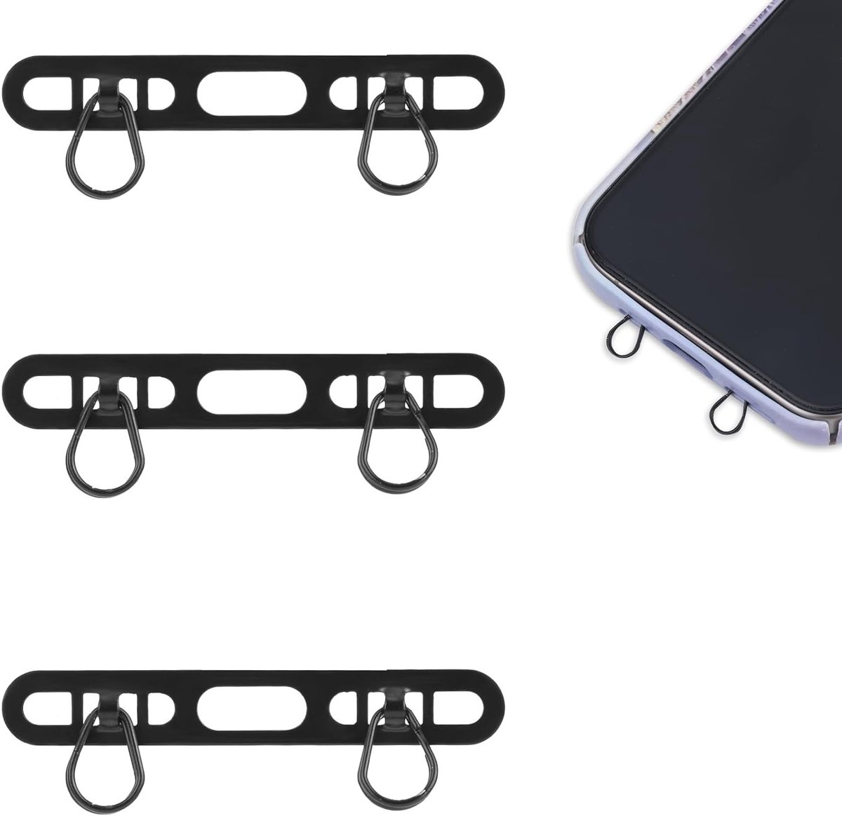 3-delige Ultra-Dunne Rvs Telefoonkoord Lashes voor iPhone, Antiverlies en Geen Oplaadinterferentie (Zwart)
