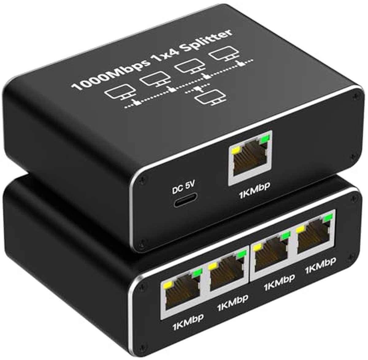 Ethernet Splitter - Netwerk Verdeler - Internet Delen - 4 Poorten Gigabit - 1000 Mbps - Grijs